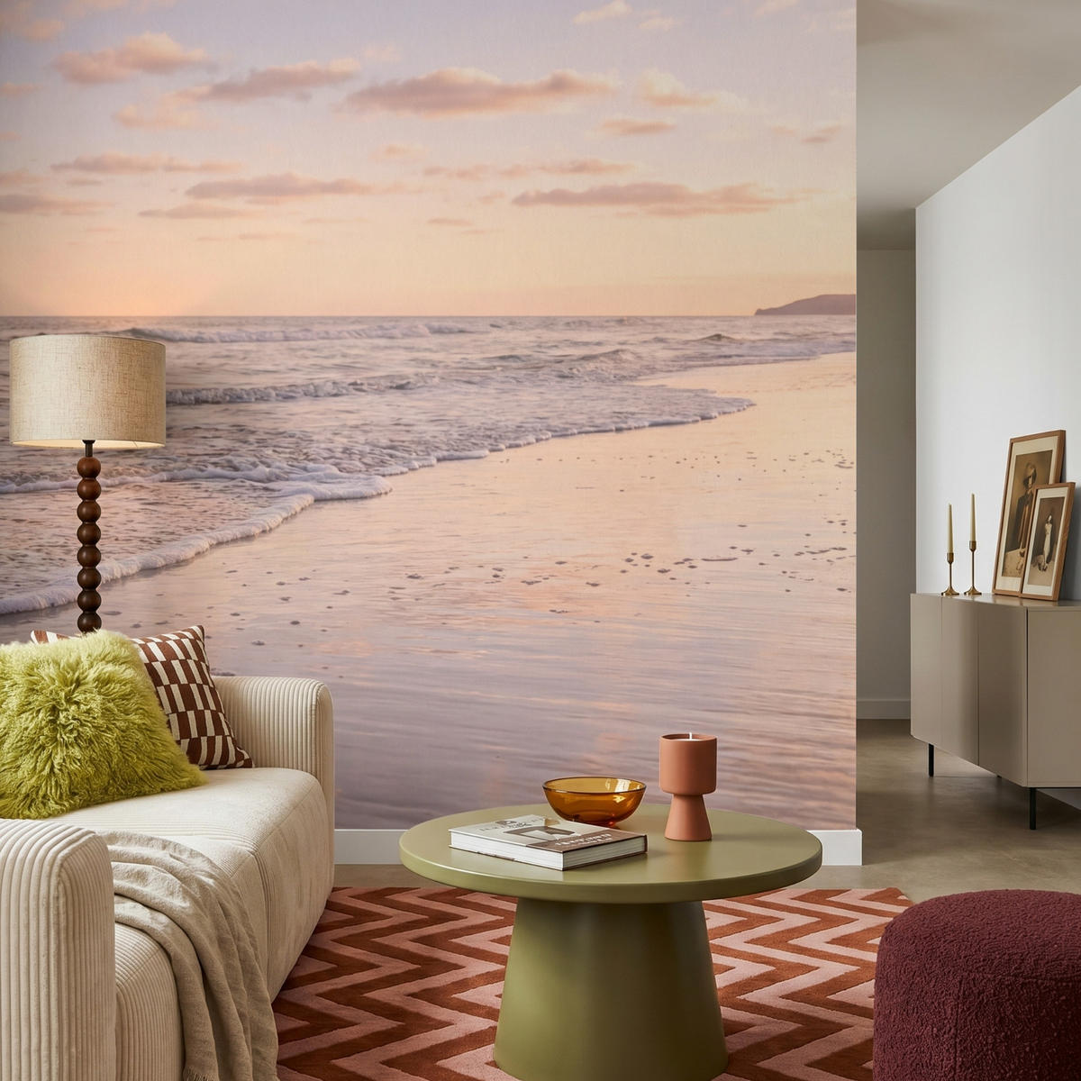 TAPETE - Strand - Brandung - Wolken - 200x200 cm - Hellrosa, Papier (200/200cm) - OnlyWow