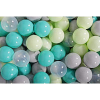 BÄLLE für Bällebad, Spielbälle, Plastikbälle für Kinder Set 50 pcs.: Grau/Hellgrün/Transparent/Türkis - Grau, Textil (7/7/7cm) - MeowBaby