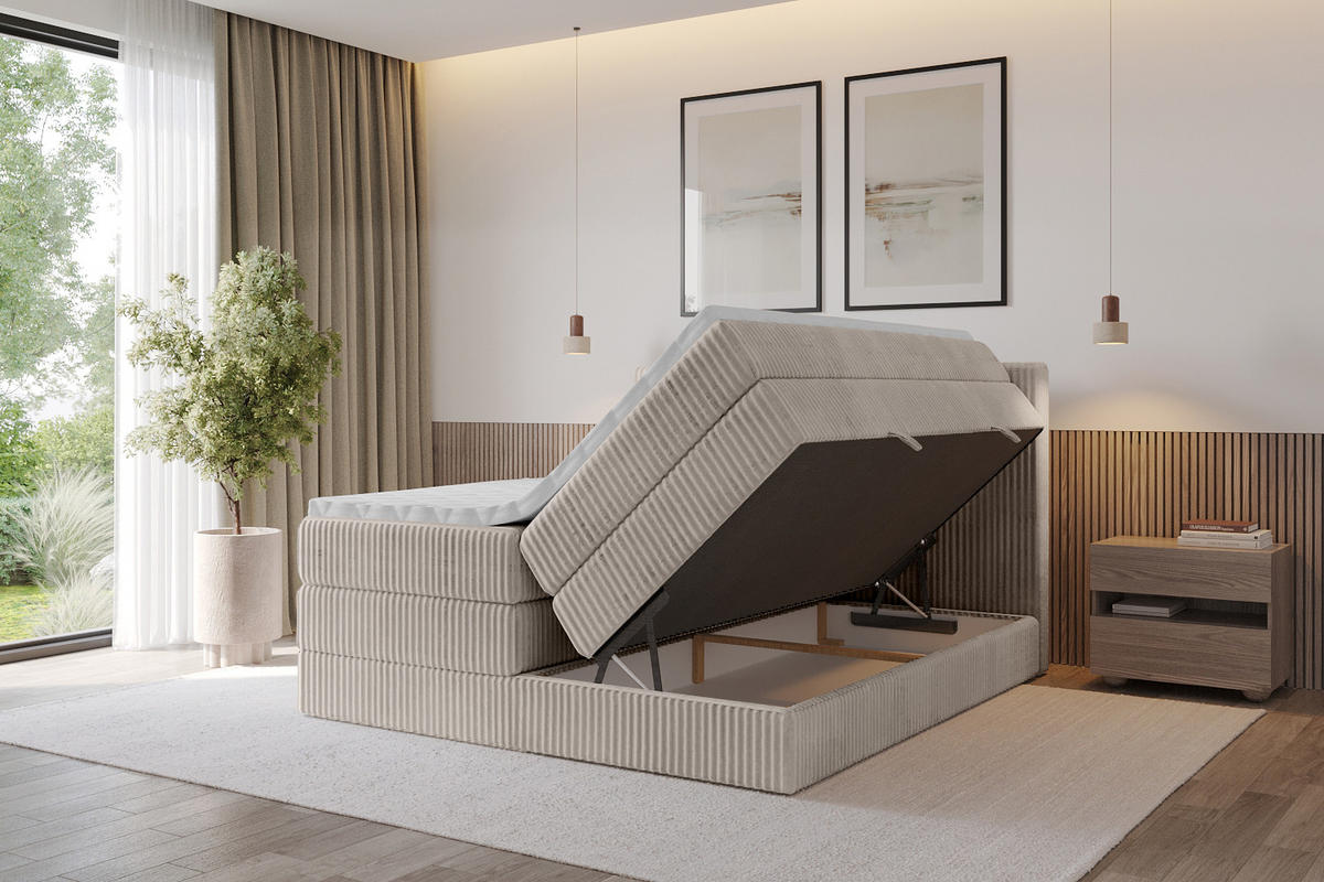 BOXSPRINGBETT mit Matratze H3|H4 und Lattenrost - TOLO KING 120x200 Cord - Aschgrau - Alufarben, Holzwerkstoff (120/200cm) - ALTDECOR