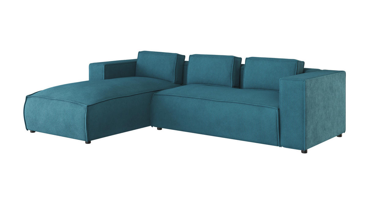 ECKSOFA Nova Türkis Cord - Türkis/Schwarz, Holz/Kunststoff (262/176cm) - S-Style Möbel