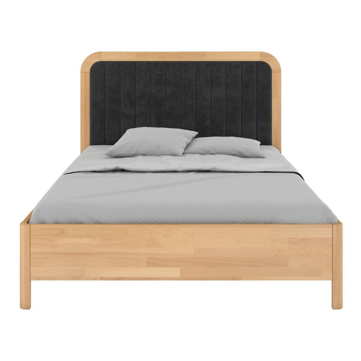 MASSIVHOLZBETT Modena, gepolstertes Kopfteil, Buche - lackiert, Naturfarben/Schwarz, 140x200 - Buchefarben/Schwarz, Holz/Buchenholz (140/200cm) - Visby