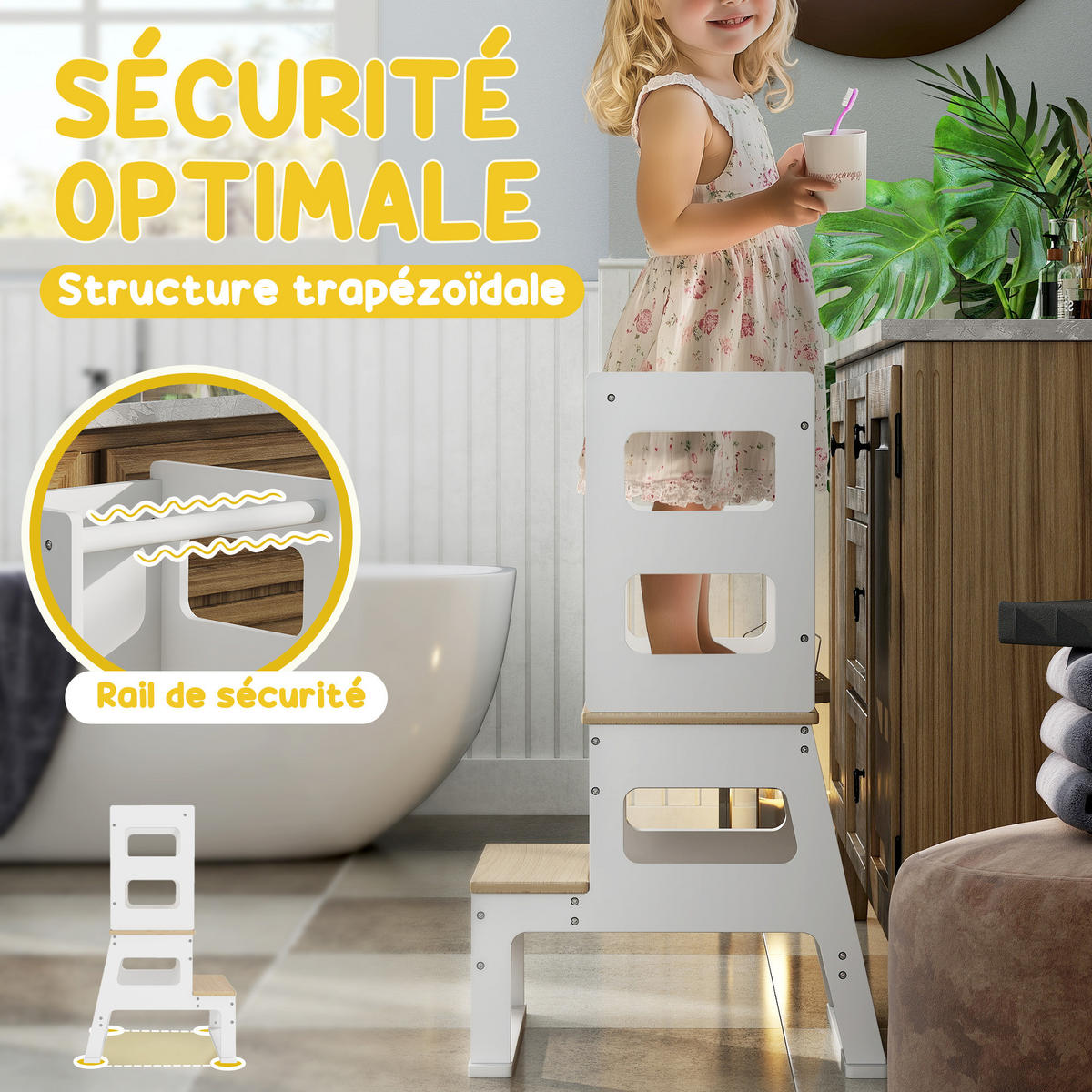 LERNTURM DE-17253 mit Tafel & trapezförmiger Sicherheitsstruktur Weiß - Weiß, Naturmaterialien (52.5/87.5/55cm) - ComfortXL