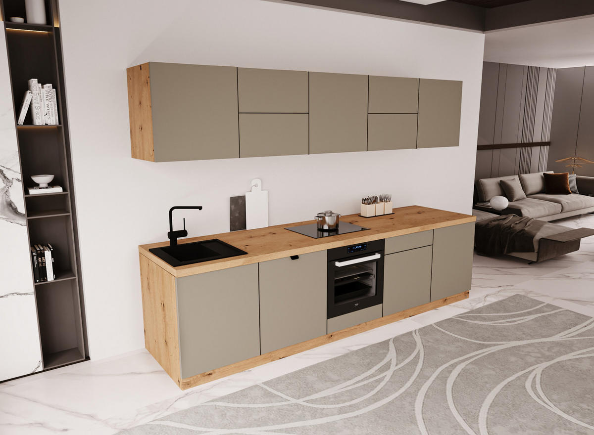 KÜCHENZEILE 300 cm - Langen KL30-M300 - in Beige / Matt - Beige, Holz (300/212/52cm)