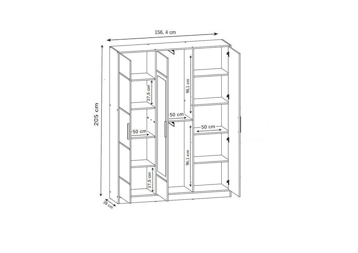 KLEIDERSCHRANK EDEN 2-Türen v4 - 105x205x39 cm - Eiche Craft Gold, Schwarz - Honigeiche/Schwarz, Holzwerkstoff (105/205/39cm) - Kier Furniture