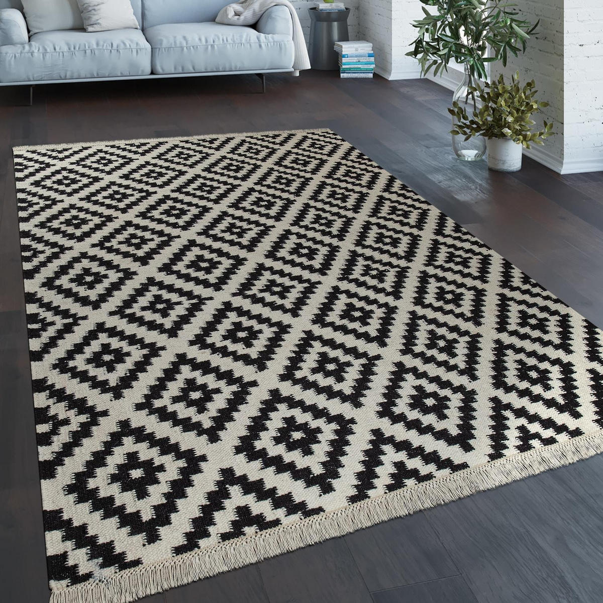 NATURFASER-TEPPICH KENITRA 500 SCHWARZ-WEISS 120X170 - Schwarz, Naturmaterialien (120/170cm) - Paco Home