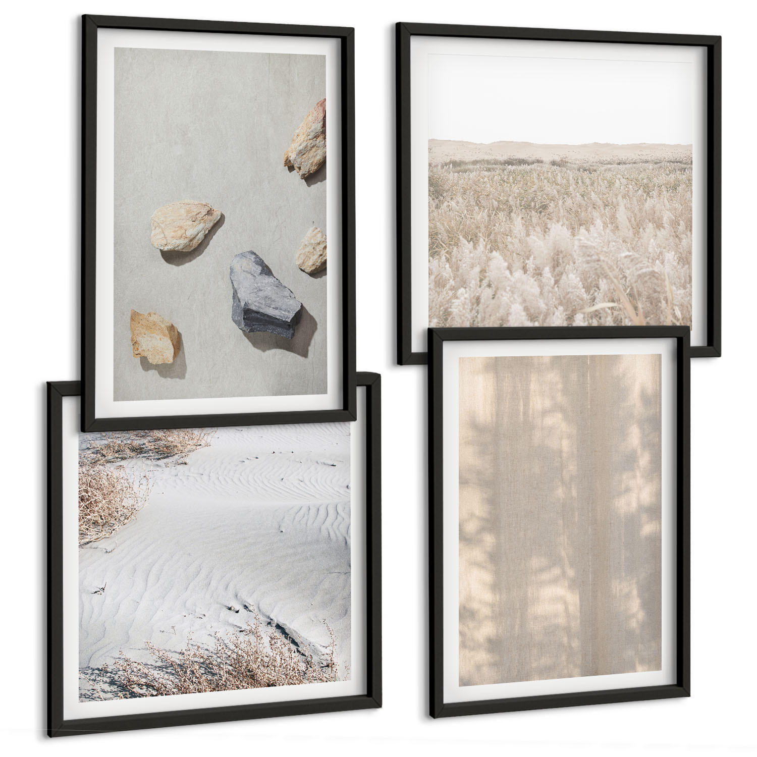 BILDER SET 4er Set - 50x50 cm & 40x60 cm Schwarzer Rahmen - Boho-Naturtexturen - Schwarz, Kunststoff (50/50cm) - TULUP
