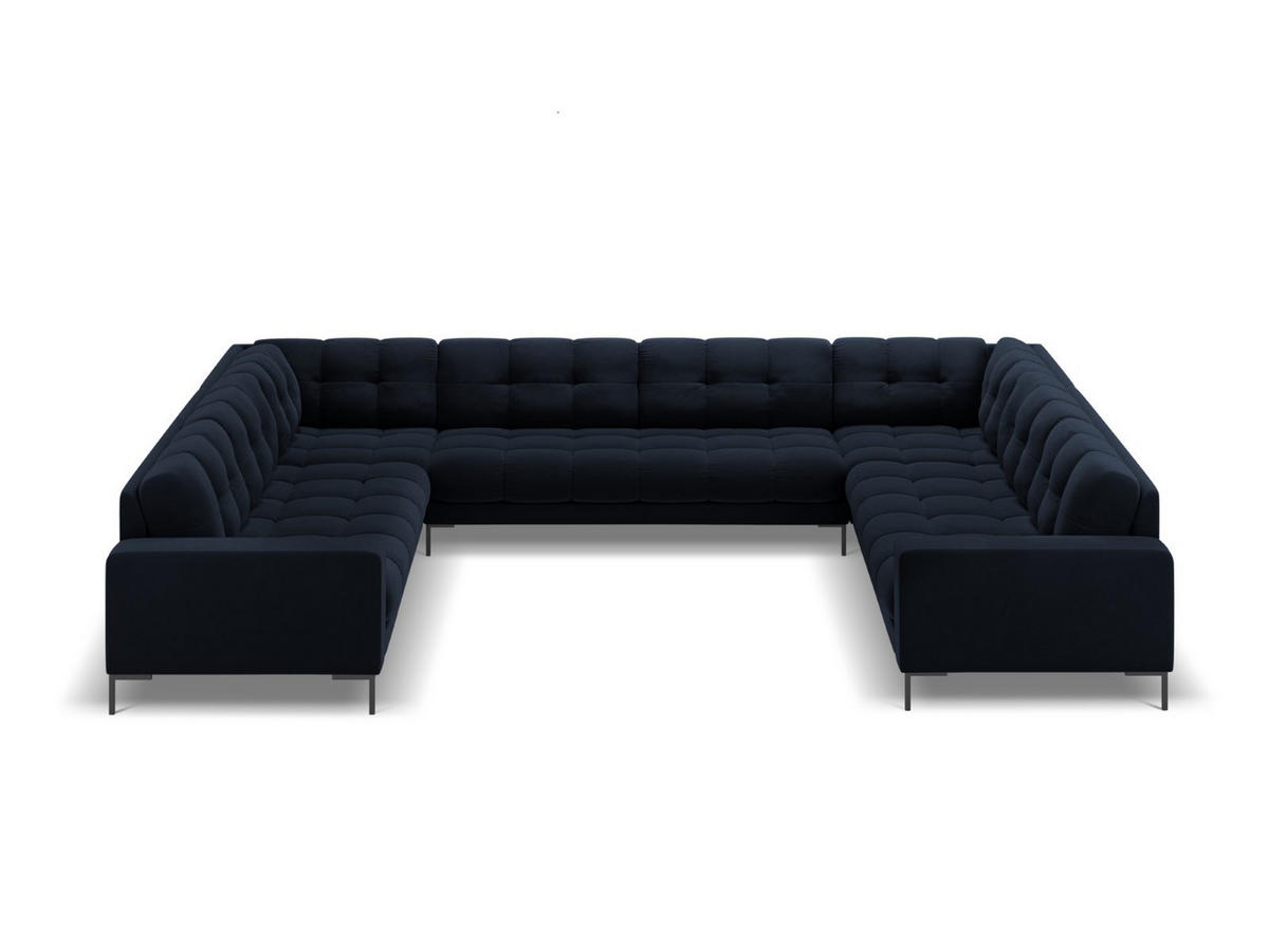 PANORAMASOFA Mamaia aus Samt dunkelblau 9 Sitzplätze - Dunkelblau, Textil (256/75/337cm) - Micadoni