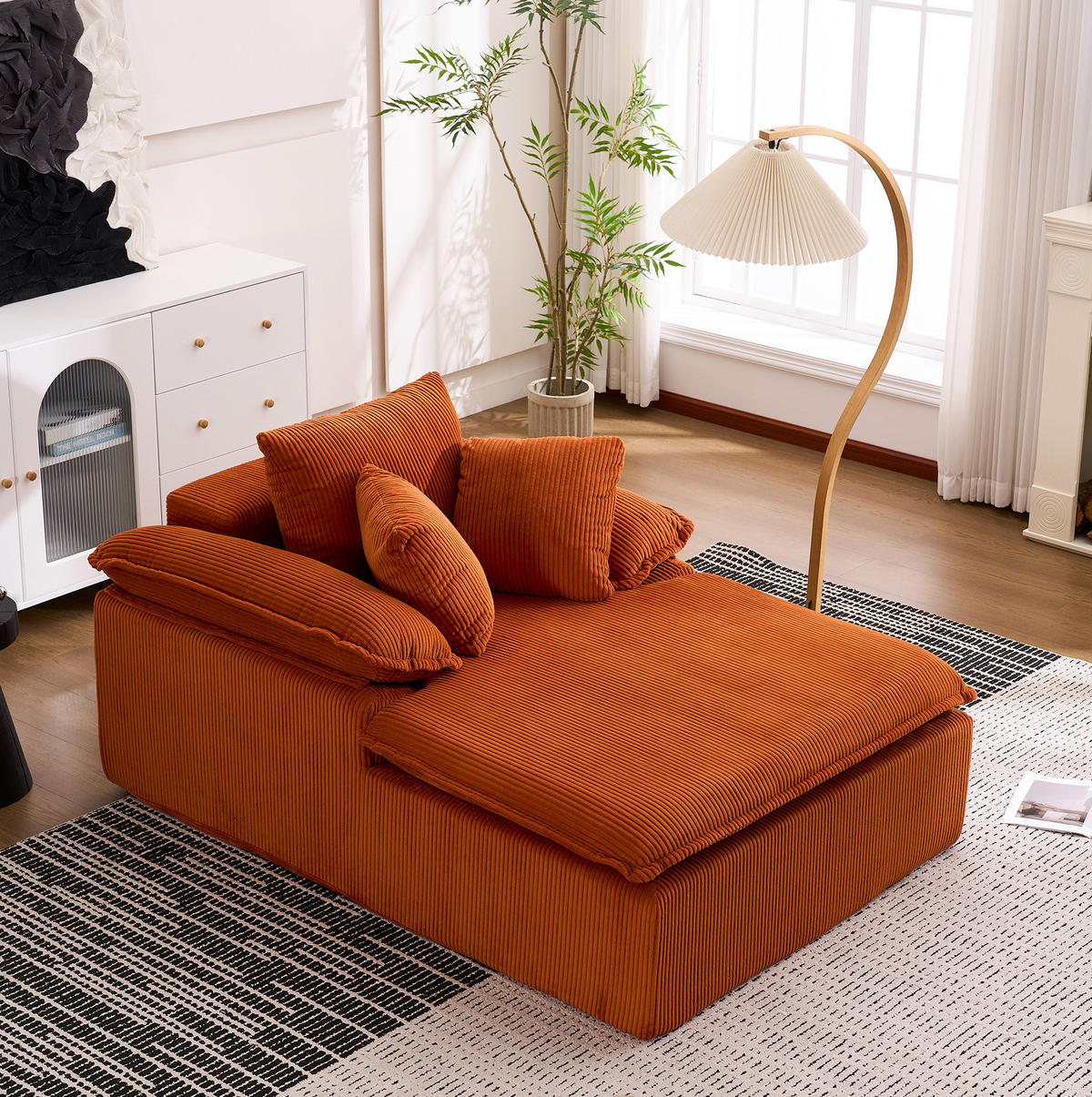 SOFA 177/122/92 cm aus Cord in Orange mit breiten Armlehnen - Orange, Textil (122/92/177cm) - BEAOK
