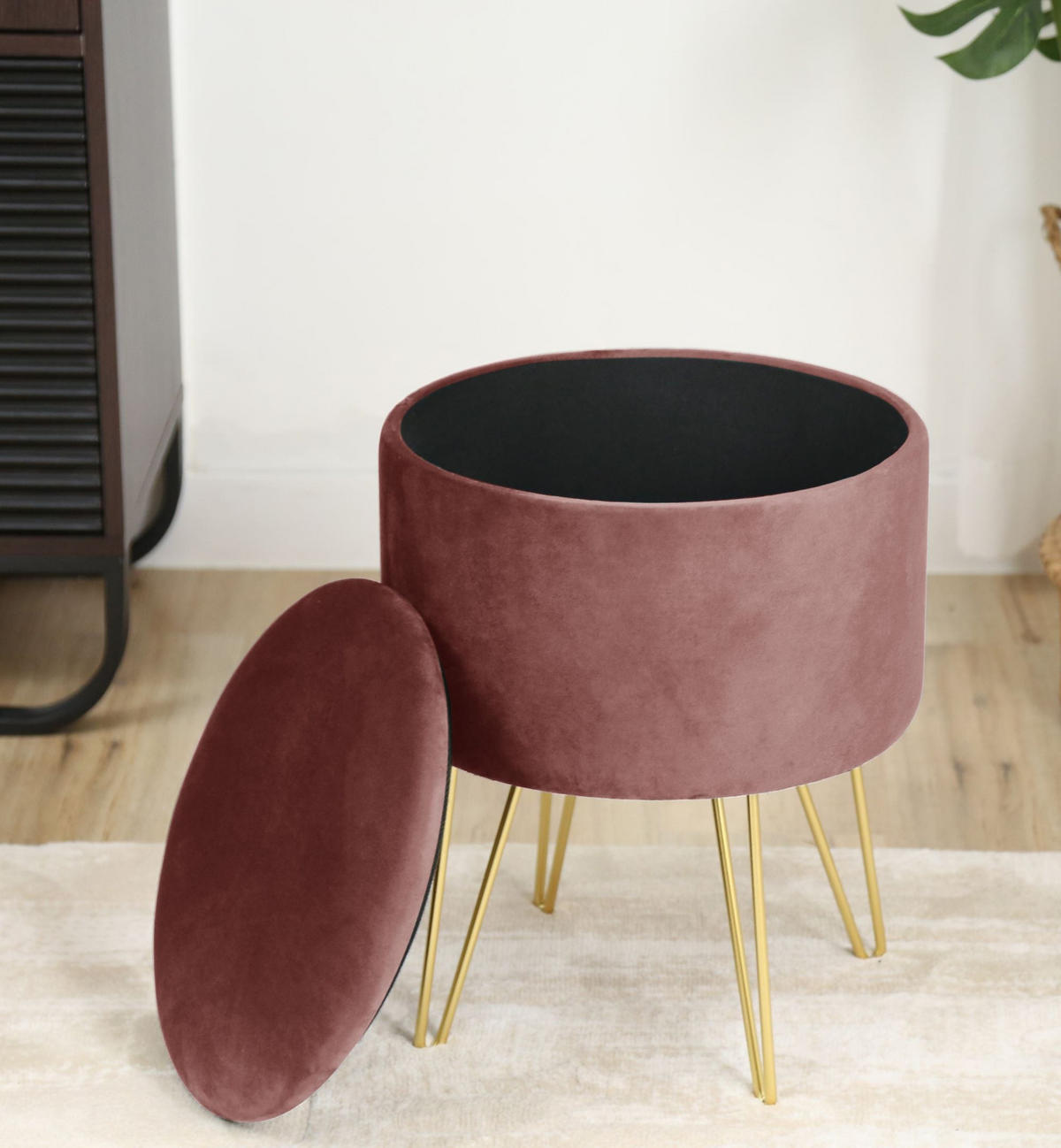 SITZHOCKER mit Stauraum Rose 35/45/35 - Dunkelrosa, Textil (35/45/35cm) - RAUMHIRSCH FURNITURE