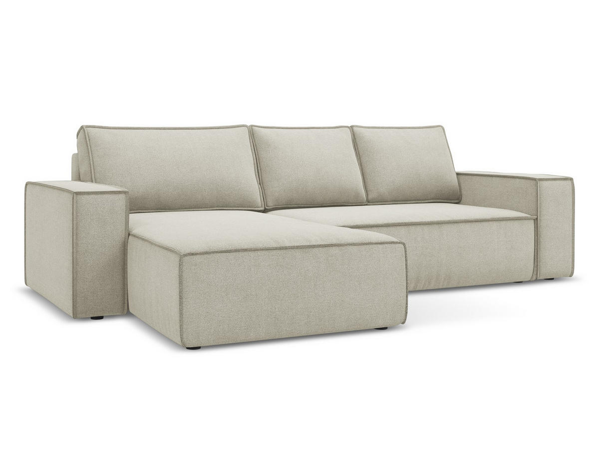 ECKSOFA mit Schlaffunktion Strukturstoff Stoff Beige - Beige/Creme, Kunststoff/Textil (185/290cm) - Makamii