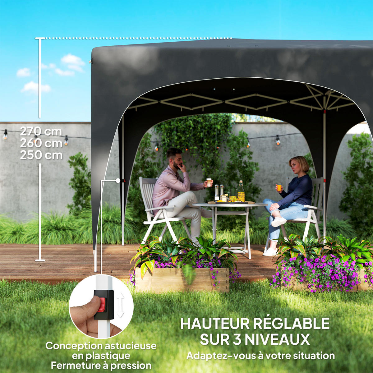 PAVILLON DE-14042 Pop-up 3/6 m, höhenverstellbar, UPF50+ Dunkelgrau - Dunkelgrau, Textil (300/270/597cm) - ComfortXL