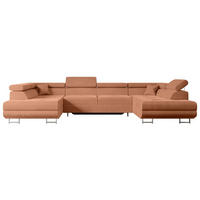 WOHNLANDSCHAFT mit Schlaffunktion und Bettkasten GUSA-U 342x202x107 cm Koralle Velours - Koralle/Silberfarben, Holzwerkstoff/Textil (342/107/202cm) - ALTDECOR