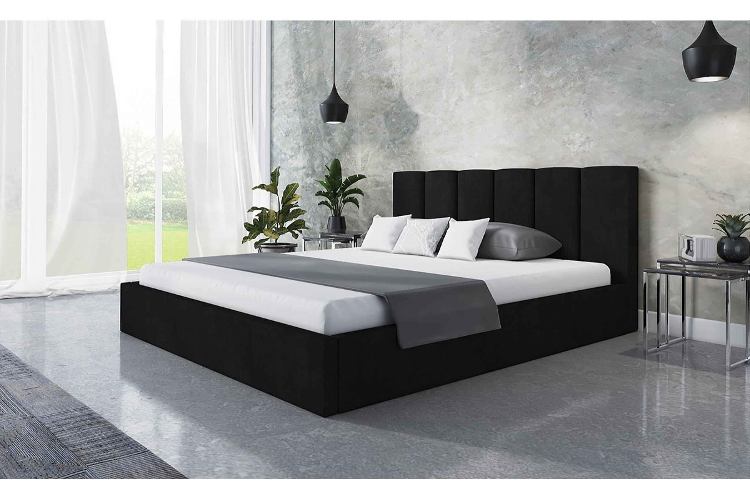 POLSTERBETT TOKIO SLIM, 180 x 200 cm mit Bettkasten und Lattenrost aus Holz, Farbe: Schwarz, Velourestoff - Schwarz, Holz/Kunststoff (180/200cm) - Alpi-Möbel