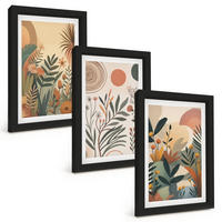BILDER SET 3er Set - 20x30 cm Schwarzer Rahmen - Pflanzenmotive in gedeckten Farben - Schwarz, Kunststoff (20/30cm) - TULUP