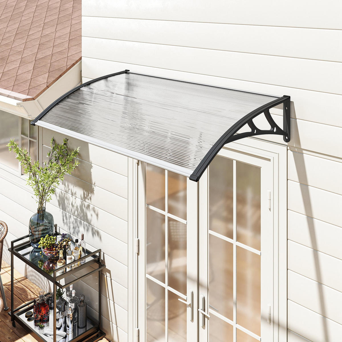 PULTVORDACH Polycarbonate Aluminium Transparent Schwarz - Schwarz, Kunststoff (60/18/110cm) - Outsunny