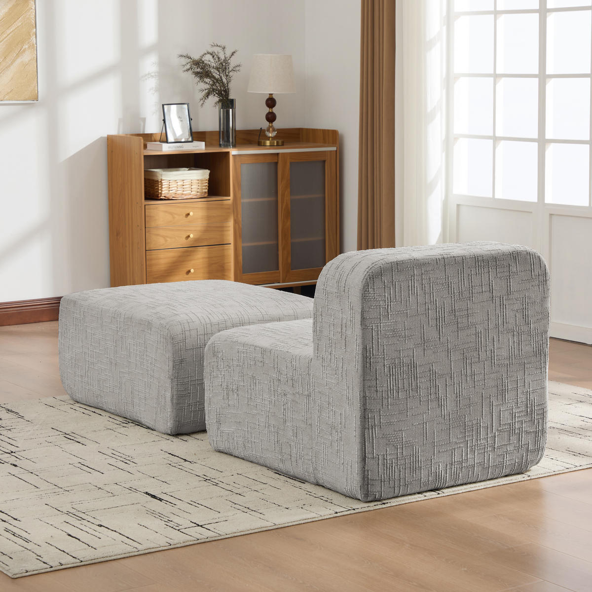SESSEL DE-35117 mit Ottoman Grau - Grau, Textil (182.5/73/76.5cm) - ComfortXL
