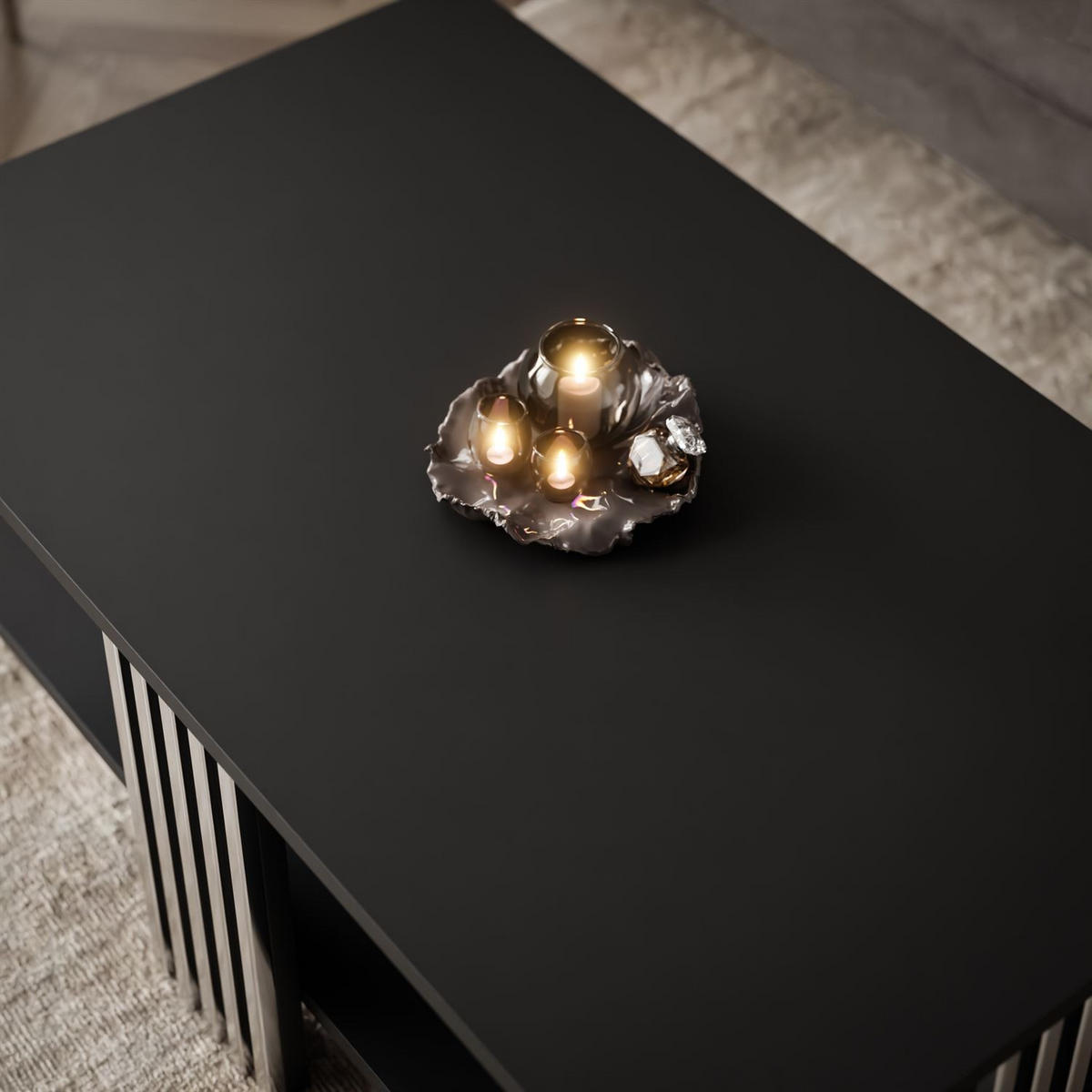 COUCHTISCH SAPHIRA SILVER mit Ablageboden, Schwarz Matt - Schwarz, Holzwerkstoff (60/100/40cm) - Lookway