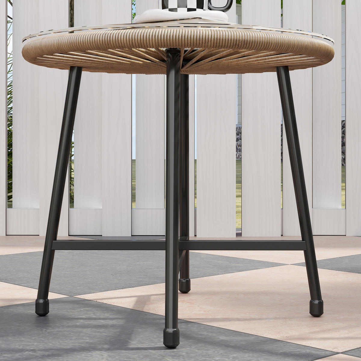 BALKONMÖBEL-SET 72/68/81 cm natur aus Rattan mit 2 Stühlen, Tisch und Glasplatte - Naturfarben, Naturmaterialien - OKWISH