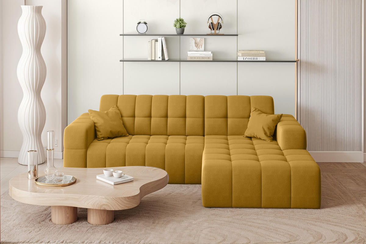 ECKSOFA L-förmiges Nimes Velours Stoff Gelb Rechts - Gelb, Holz/Kunststoff (265/168cm) - Kaiser Möbel