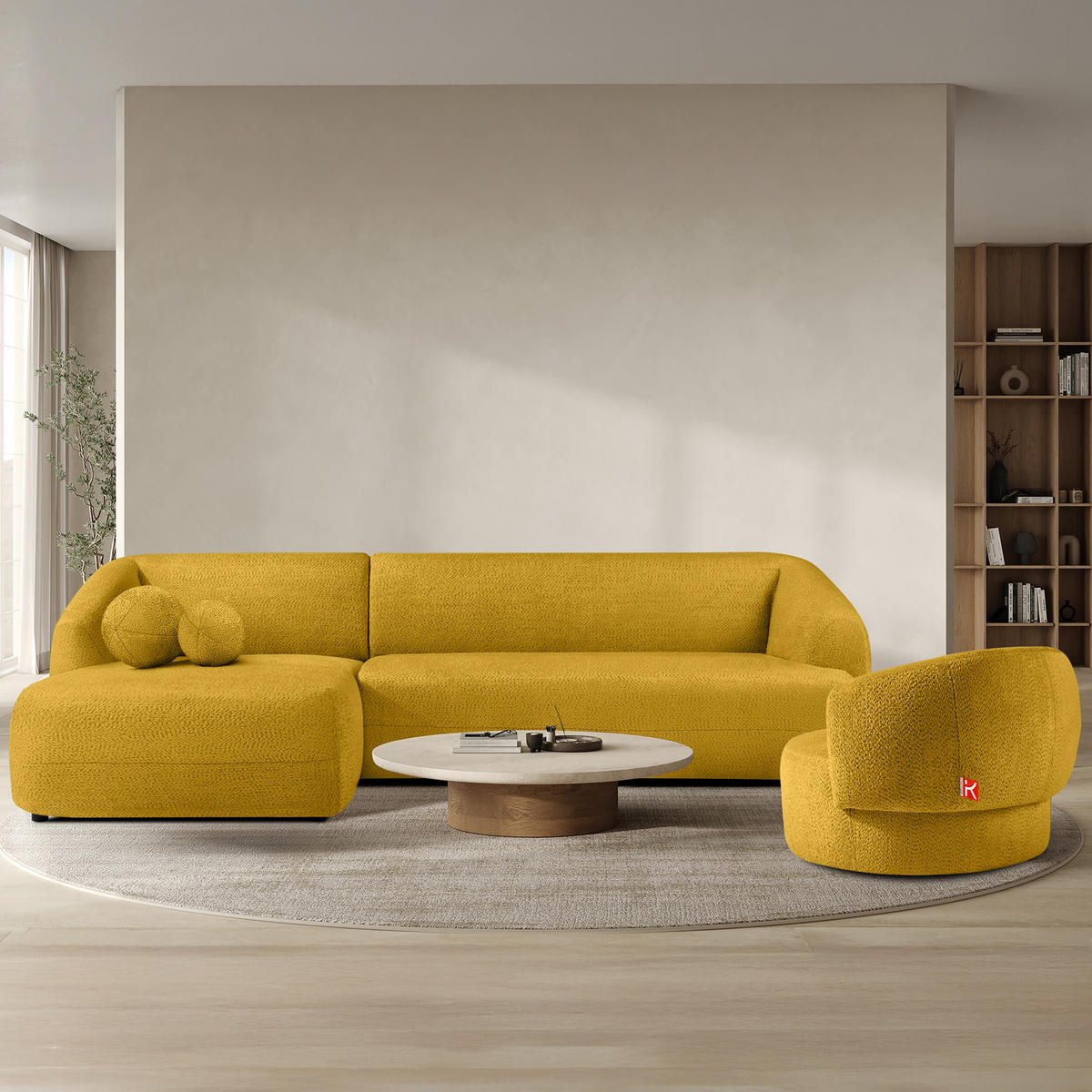ECKSOFA LINKS VIRA, Gelb, Chenille - Gelb/Schwarz, Holz/Holzwerkstoff (300/160cm) - KONSIMO®