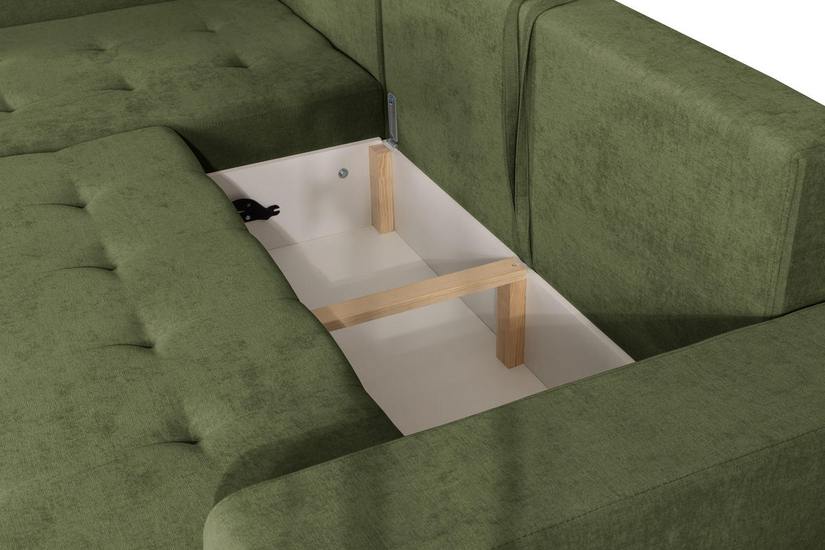 ECKSOFA mit Schlaffunktion Rechts Grün Chenille - 245x200 cm - Trevi - Schwarz/Grün, Holz/Holzwerkstoff (245/200cm) - Ravio