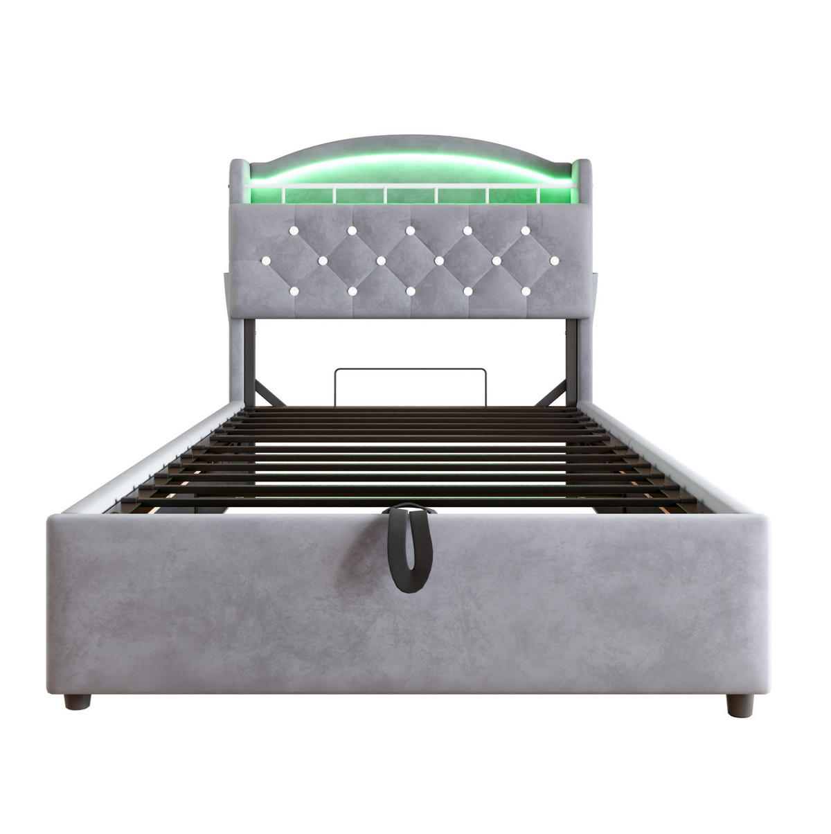 POLSTERBETT 90/200 cm grau mit Stauraum und LED-Beleuchtung - Grau, Textil (90/200cm) - OKWISH