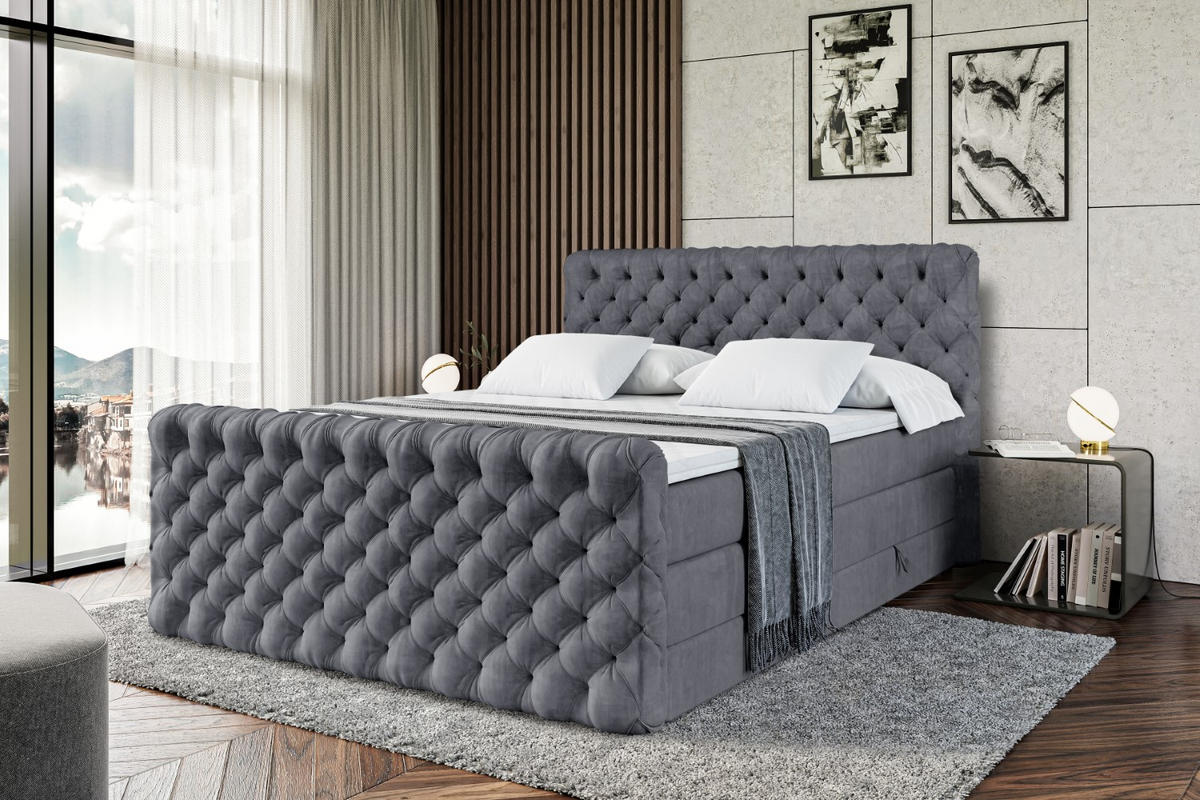 BOXSPRINGBETT BOXI8-Z KING - 160x200 - H3/H4 - Dunkelgrau - Dunkelgrau, Holzwerkstoff (160/200cm) - ALTDECOR