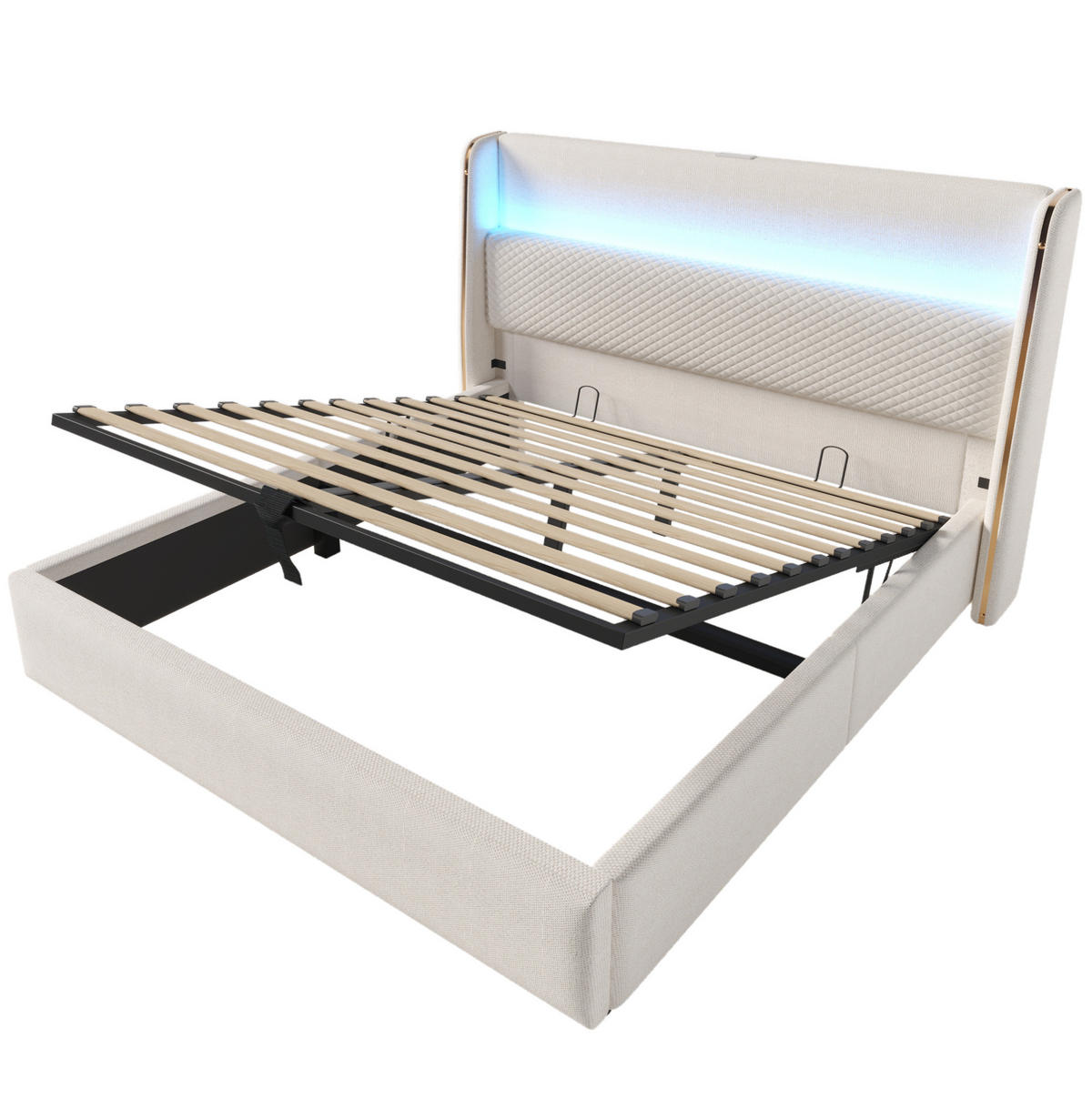 POLSTERBETT 140/200 cm Beige mit hydraulischem Stauraum und LED-Beleuchtung - Beige, Textil (140/200cm) - OKWISH