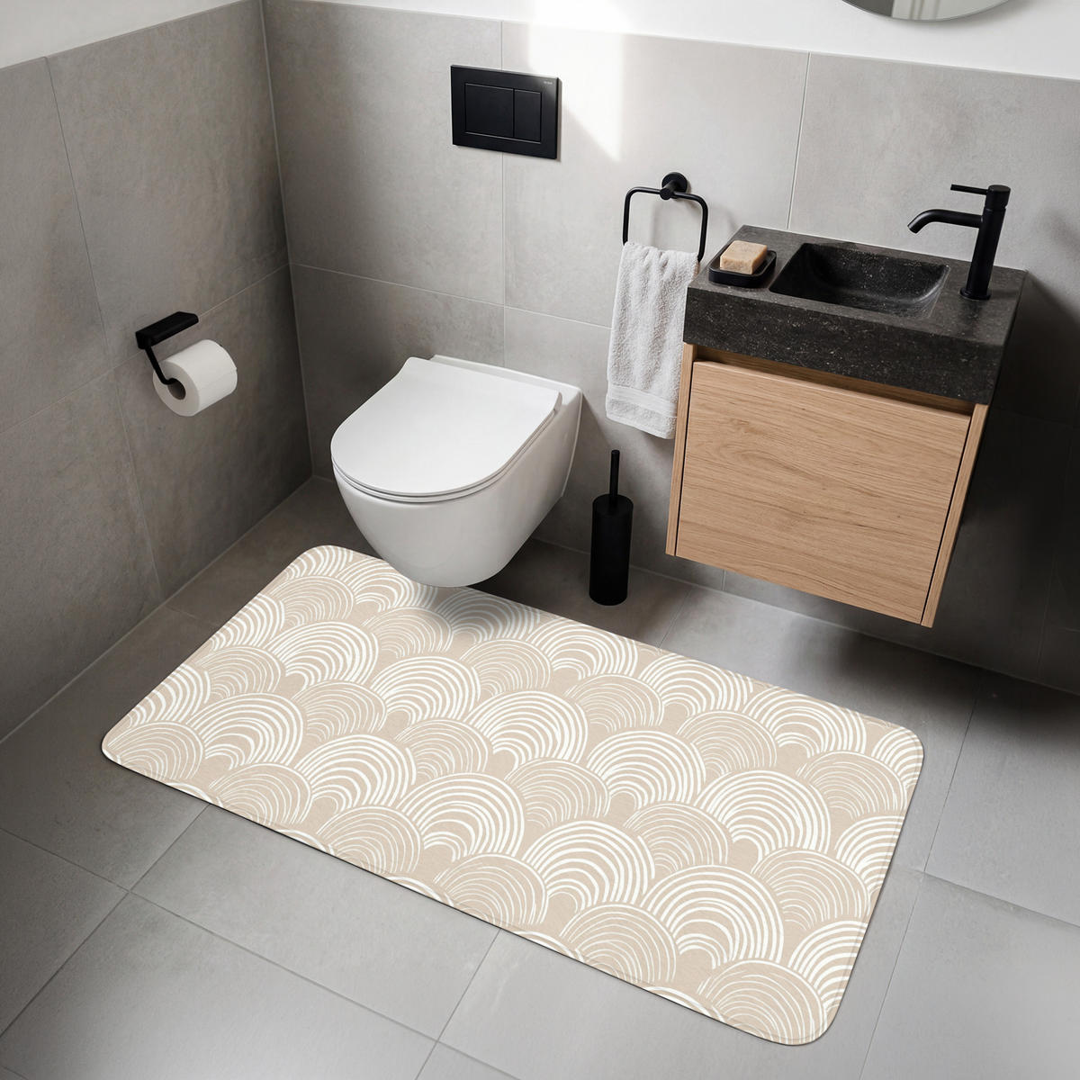 WC PŘEDLOŽKA Vlny - Textura - Béžová 120x60 cm - kašmírová, textil/plast (120/1cm) - OnlyWow