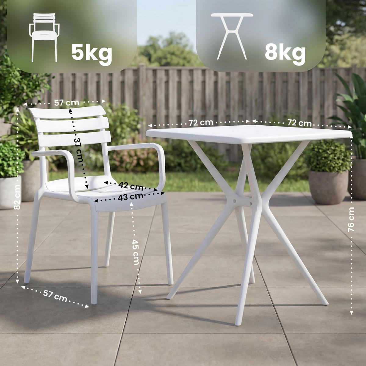 GARTENMÖBEL-SET Nora 2 Stühle 186x72x82cm Kunststoff Weiß Balkonset - Weiß, Kunststoff - DELUKE