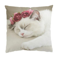 KISSENBEZUG Schlafende Katze mit Rosen 40/40 cm - Weiß, Textil (40/40cm) - Bilderwelten