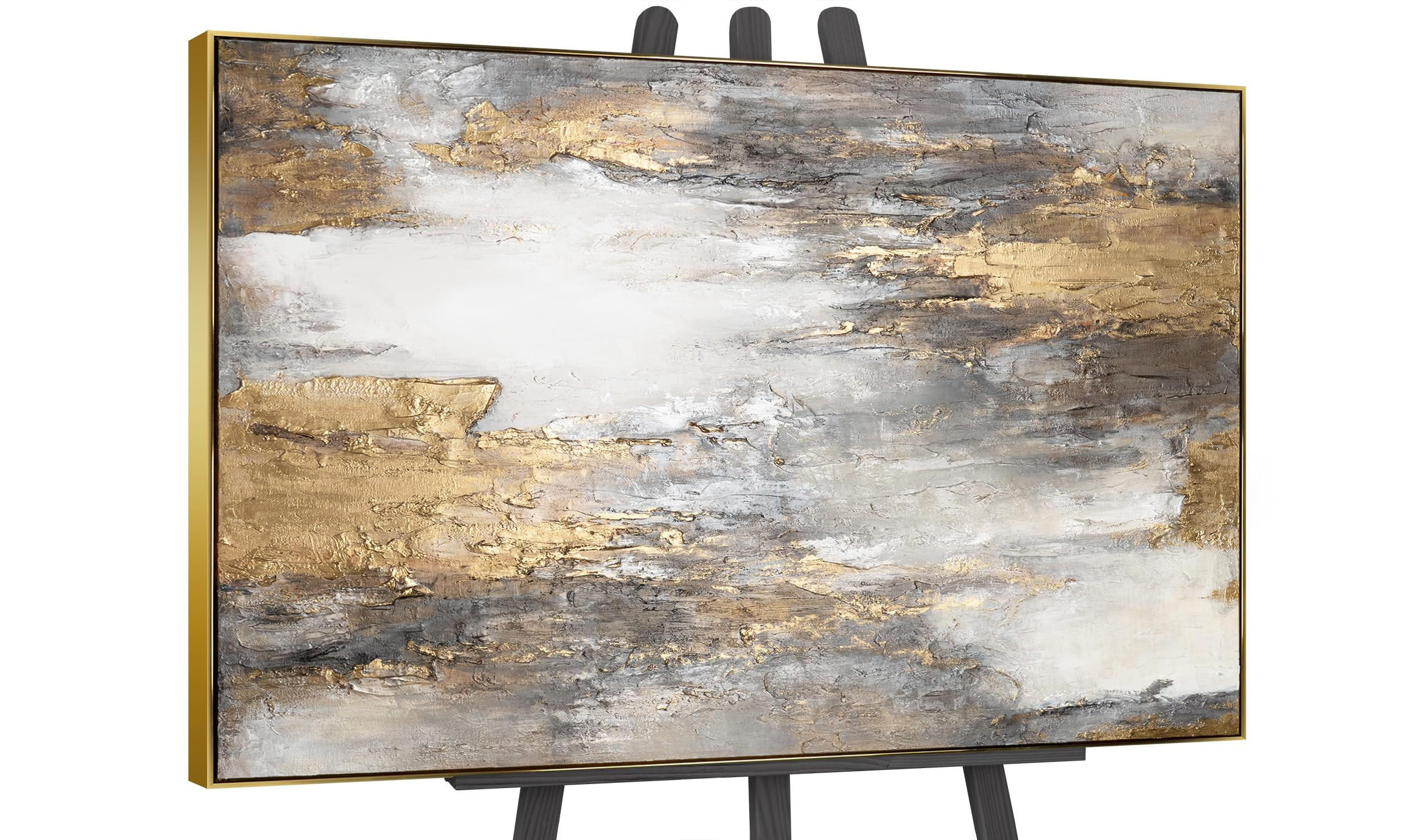 GEMÄLDE Sanfter Zeitfluss II Schattenfugenrahmen Gold 180x120 cm - Goldfarben, Holz (180/120cm) - YS-art gallery