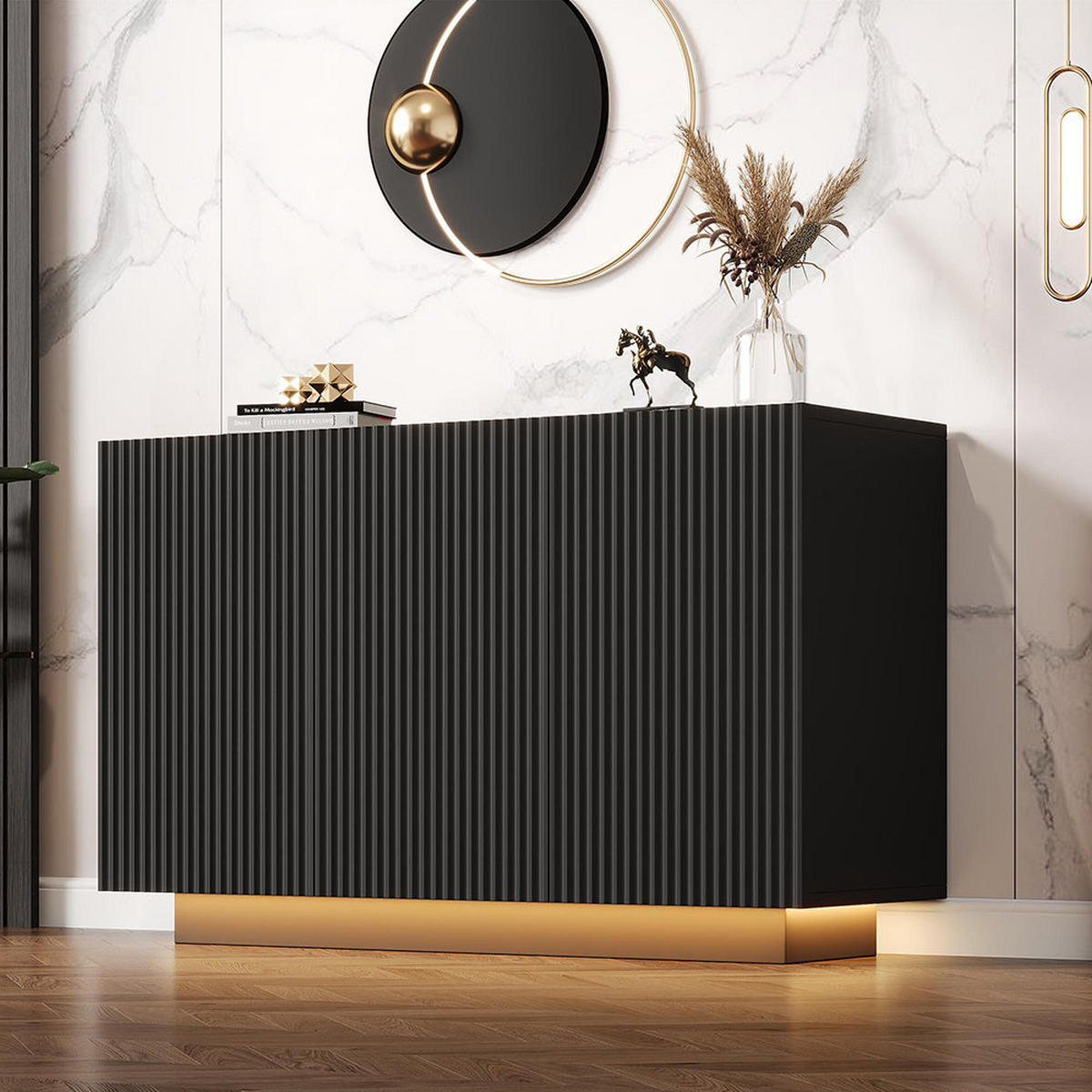 SIDEBOARD mit Beleuchtung in Schwarz - Schwarz, Holz (40/75/120cm) - KOMHTOM