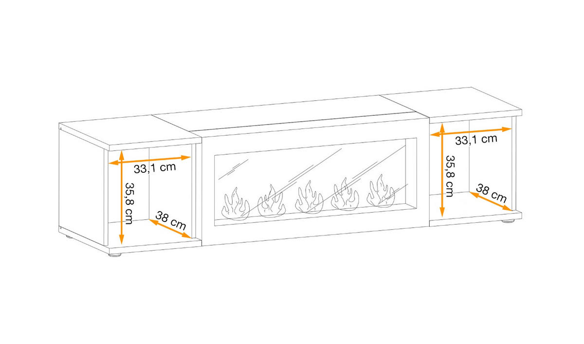 TV-LOWBOARD schwarz, Eiche Jackson 163 cm, TV Unterteil mit Bio Ethanol Kamin - Eichefarben/Schwarz, Holzwerkstoff/Kunststoff (163/42/45cm) - Furn.Design