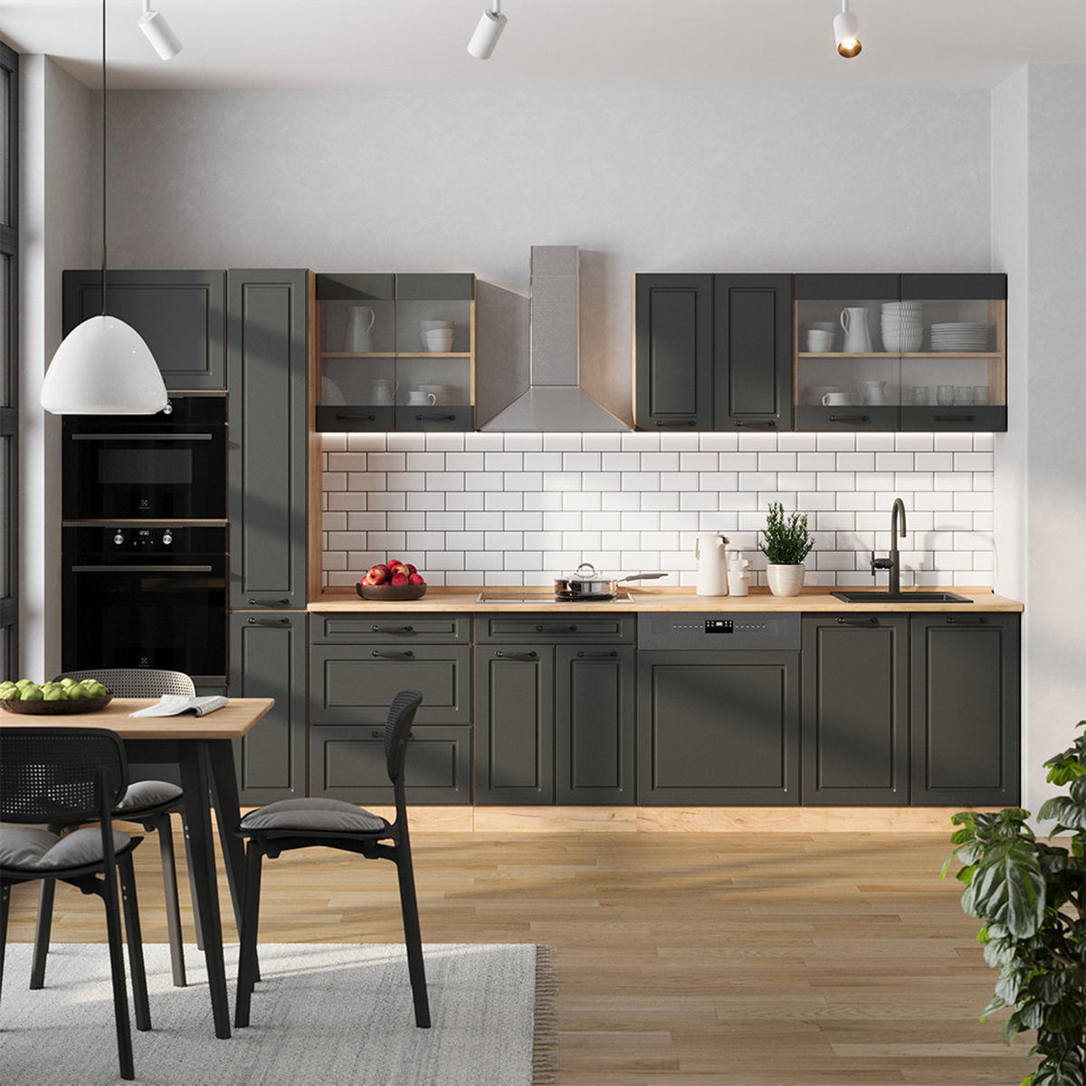 KOMPLETNÍ KUCHYNĚ R-Line Antracitový venkovský dům/zlatý dub - medově dubová/antracitová, kompozitní dřevo (350/81.6/60cm) - Vicco