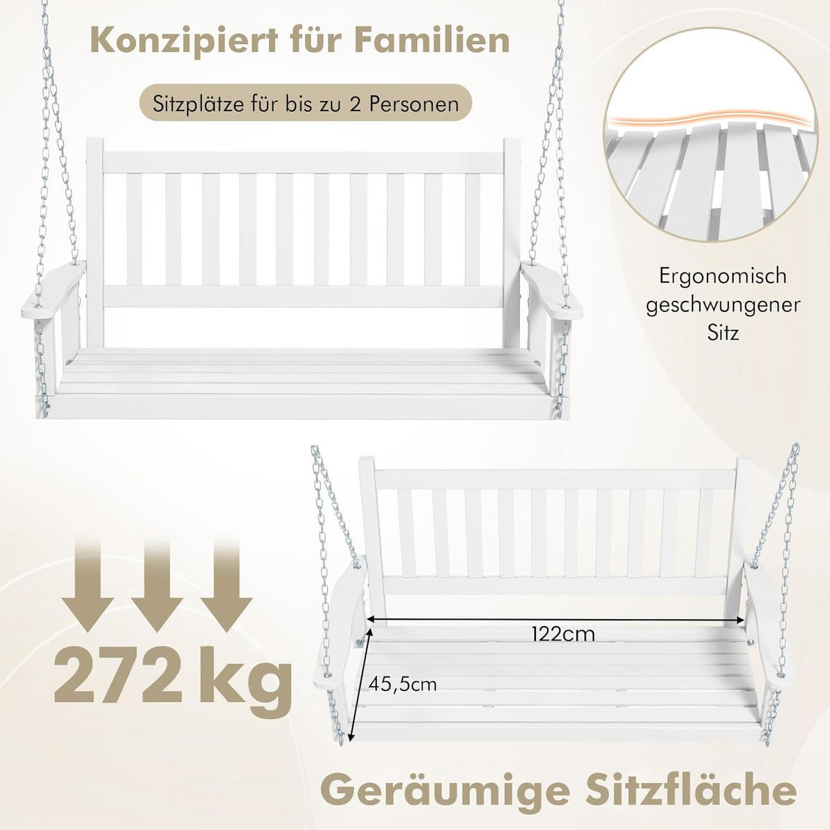 HÄNGEBANK Weiß - Weiß, Holz (136/63/67cm) - COSTWAY