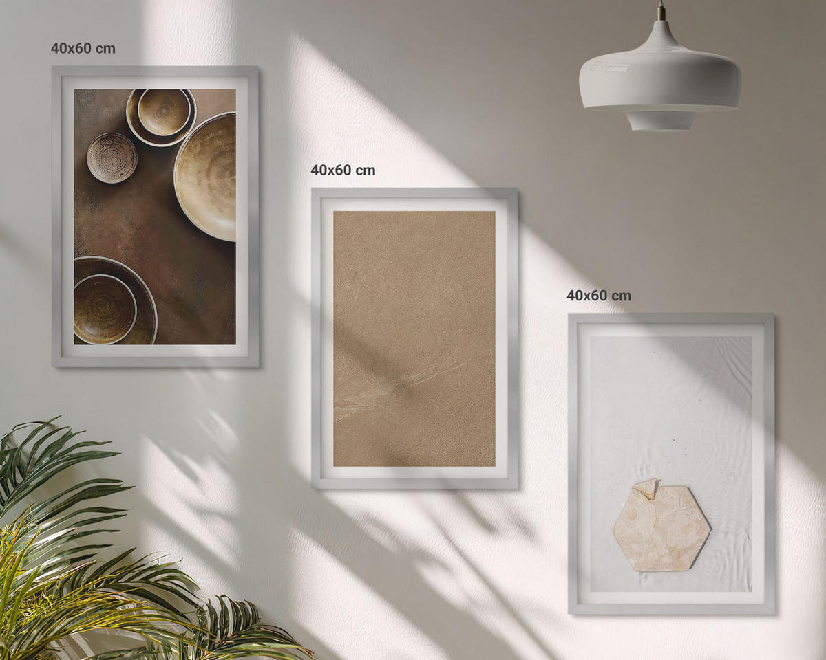 BILDER SET 3er Set - 40x60 cm Silberner Rahmen - Minimalistische Texturen und Farben - Silberfarben, Kunststoff (40/60cm) - TULUP
