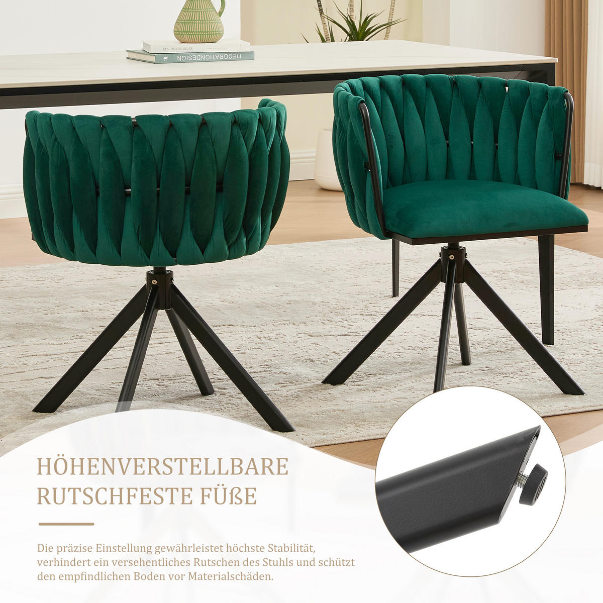 ARMLEHNSTUHL(SET à 2 Stück) - Metallgestell, ergonomisches Design und hochwertiger Velours - Smaragdgrün - Dunkelgrün, Textil/Metall (50/70/56cm) - KOMHTOM