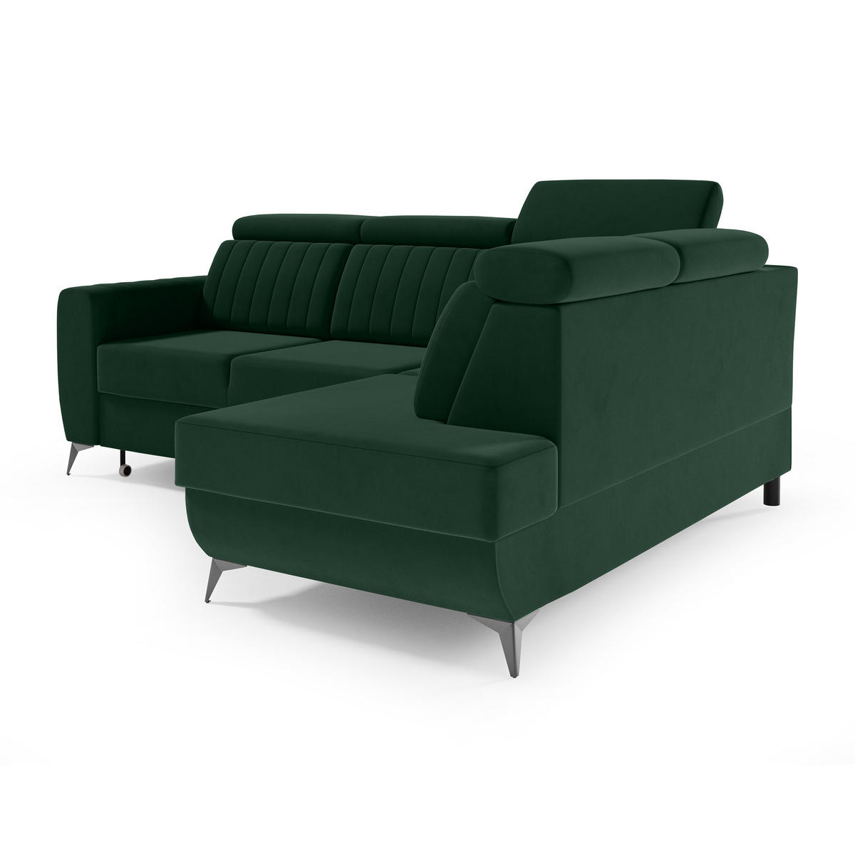 ECKSCHLAFSOFA Connor II verstellbare Kopfstützen, Dunkelgrün, rechts - Dunkelgrün/Schwarz, Textil (268/204cm) - Beautysofa
