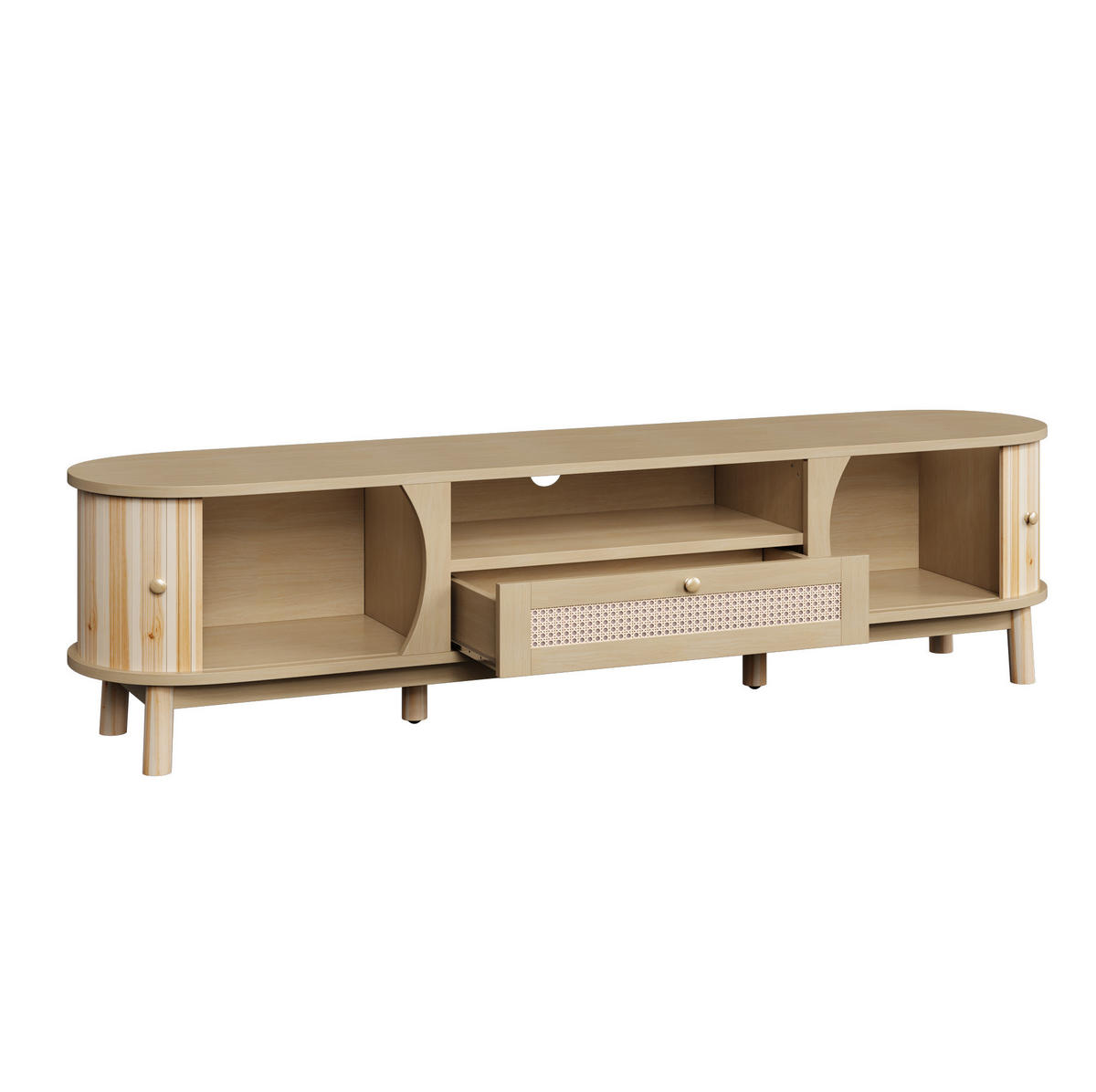 TV-LOWBOARD 165/37/46 cm natur aus MDF mit Rattanfronten und Schiebetür - Naturfarben, Holzwerkstoff (37/46/165cm) - OKWISH