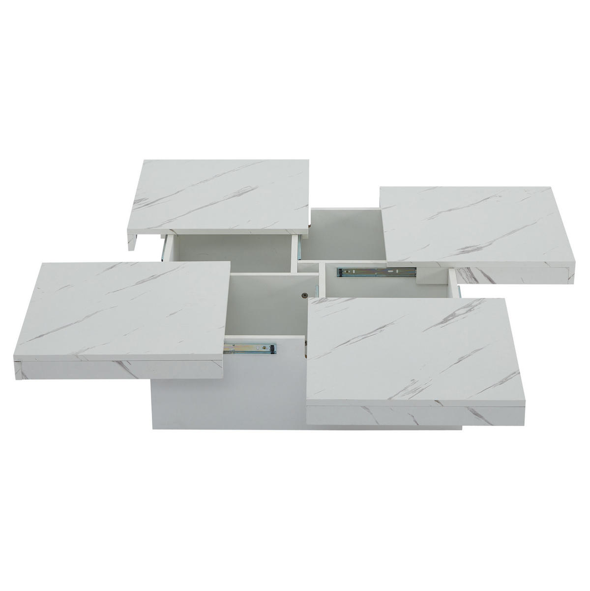 COUCHTISCH mit 4 Schubladen 90x90 cm Weiß Marmor-Optik - Weiß, Holzwerkstoff (90/90/25cm) - Meubliv