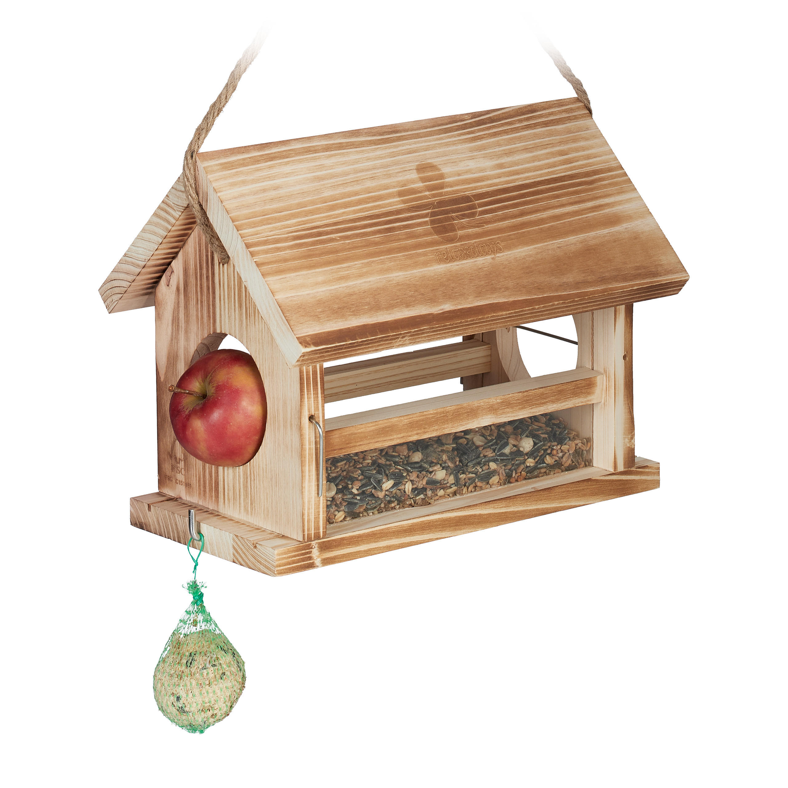 VOGELFUTTERHAUS - Hellbraun, Holz/Kunststoff (31/24/20cm) - Relaxdays
