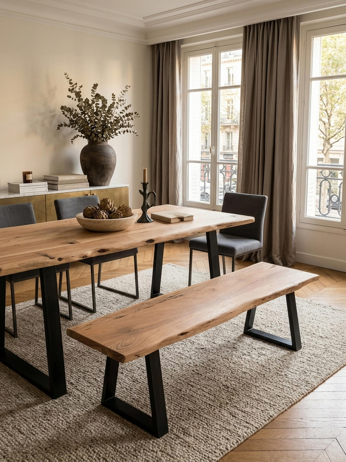 ESSZIMMERBANK Akazienholz Metall schwarze Füße, Beige 160x40x45 cm - Beige/Schwarz, Holz/Metall (160/45/40cm) - KADIMA DESIGN