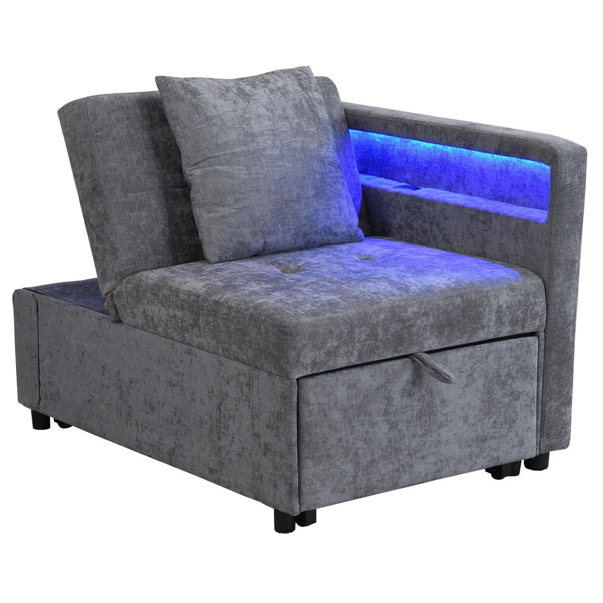 SCHLAFSOFA 3-in-1 mit verstellbarer Rückenlehne und USB-anschlüssen Hellgrau 177/68/65 cm - Hellgrau, Leder (68/65/97cm) - OKWISH
