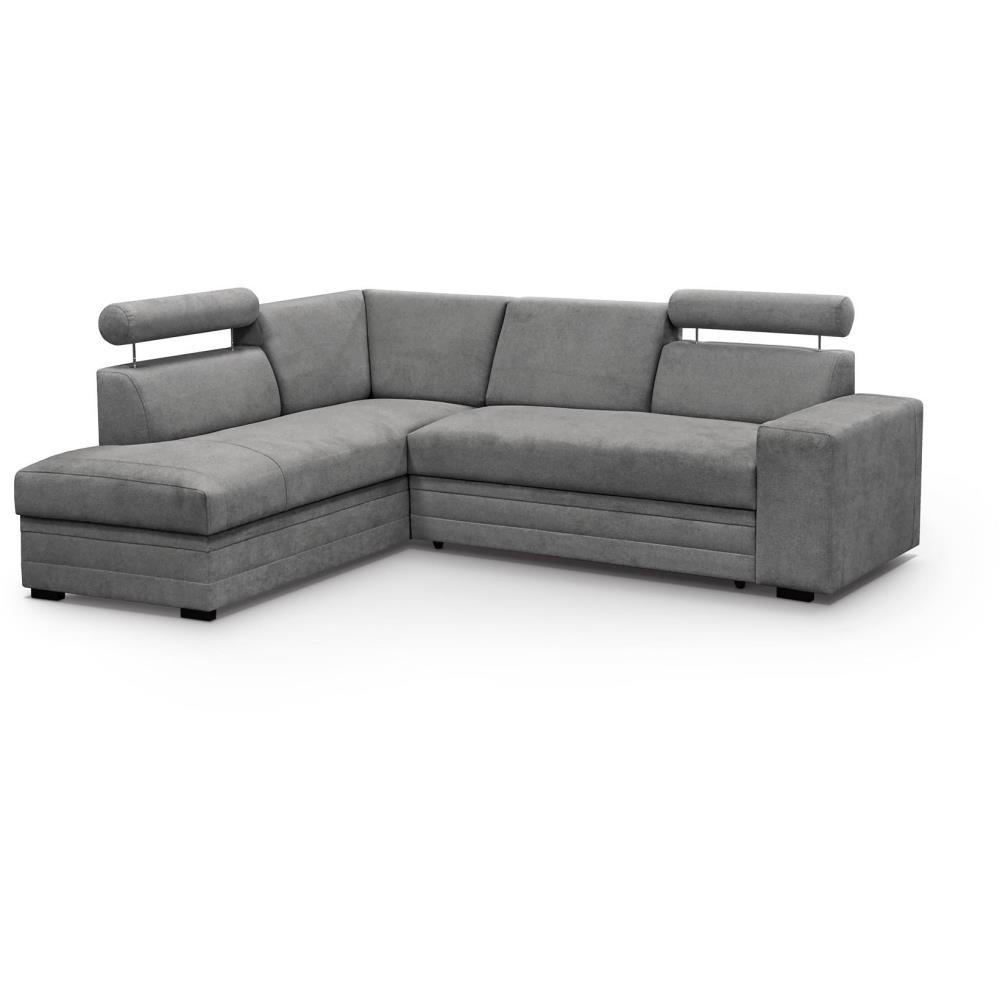 ECKSCHLAFSOFA Roma grau links - Schwarz/Grau, Textil (250/205cm) - Beautysofa
