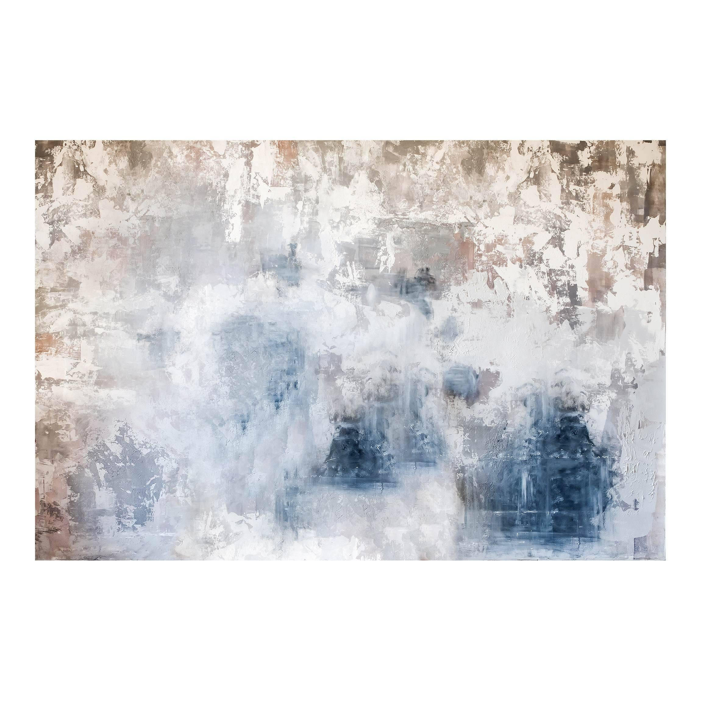 FOTOTAPETE Shabby Betonwand Putz Blau 432/290 cm - Blau, Papier (432/290cm) - Bilderwelten