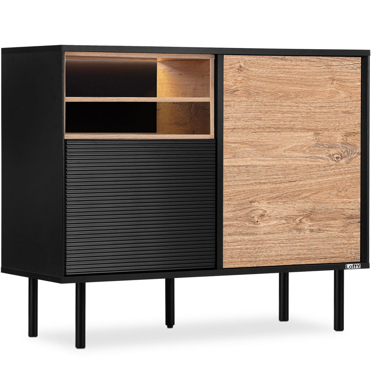 KOMMODE LOFTY TV/HiFi-Einlage, schwarz / Eiche natur - Eichefarben/Multicolor, Holzwerkstoff (102/83/41cm) - KONSIMO®