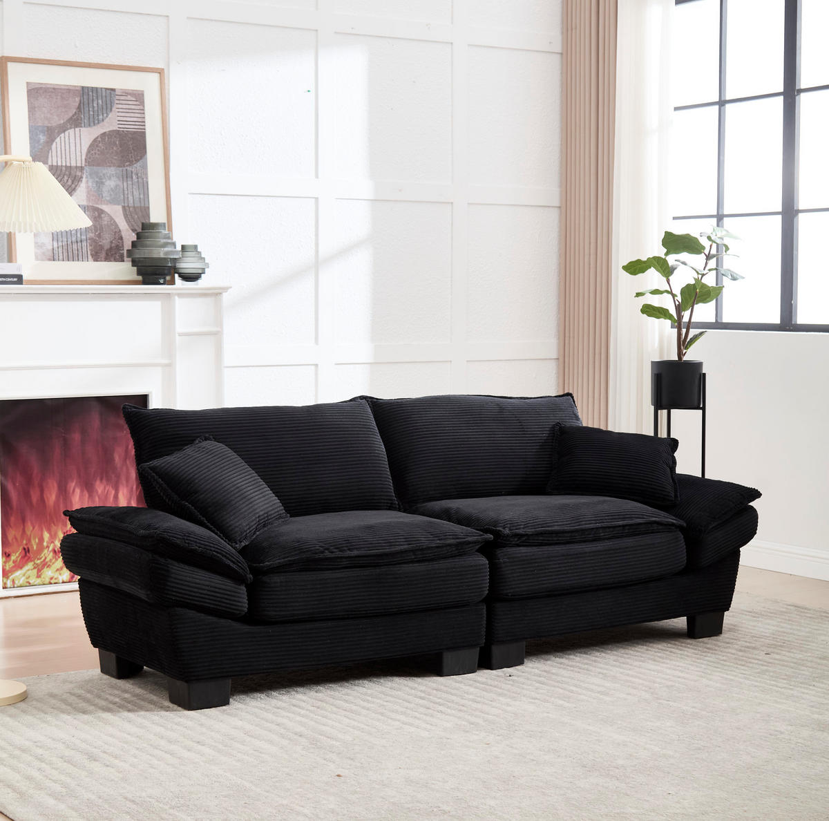 2-SITZER Sofa Samt mit ultratiefem Sitz 224/81/81 cm Schwarz - Schwarz, Textil (81/224/81cm) - Redom