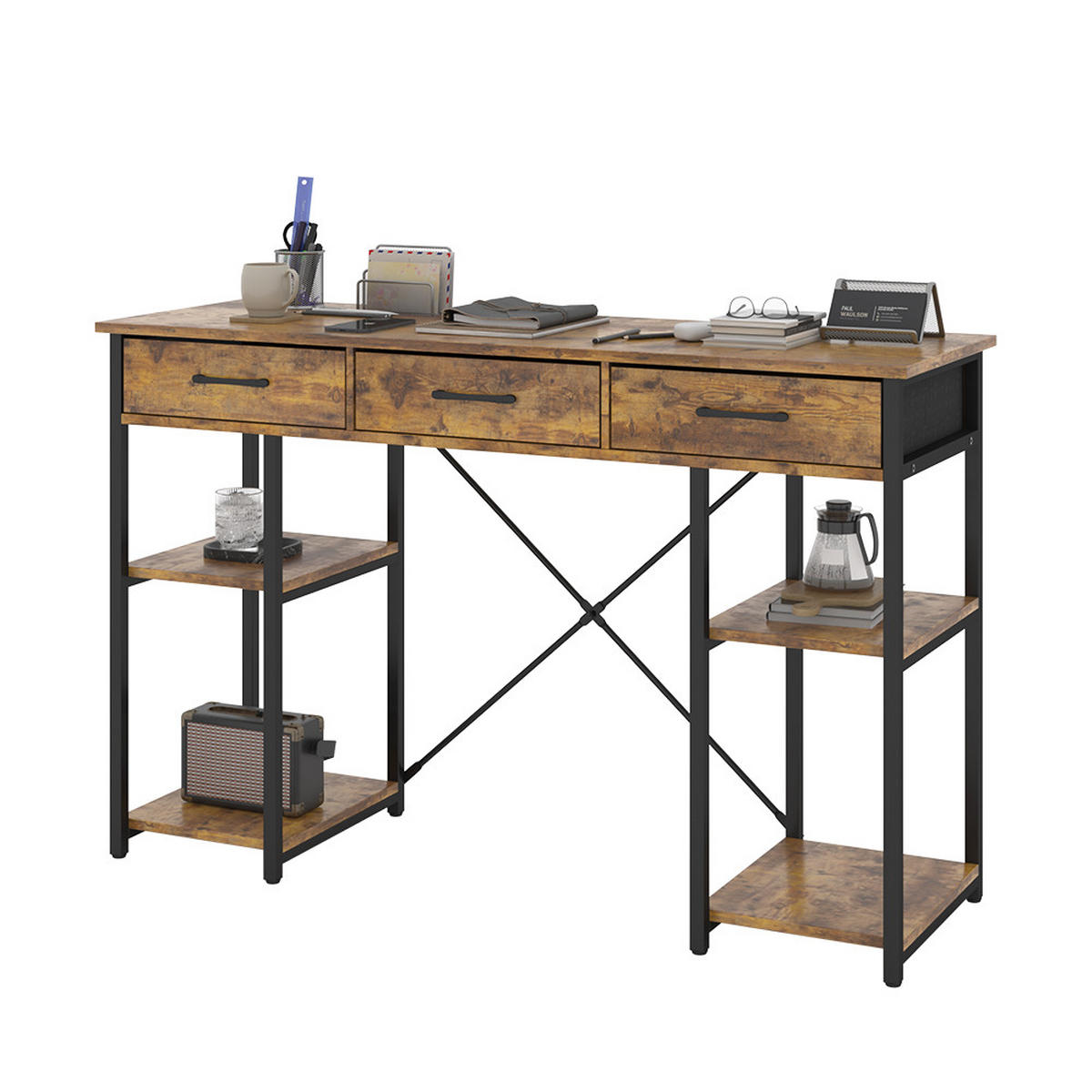 SCHREIBTISCH Chino Eiche rustikal 120 x 40 cm mit 3 Schubladen - Wildeiche, Holzwerkstoff (40/120/78cm) - Vicco