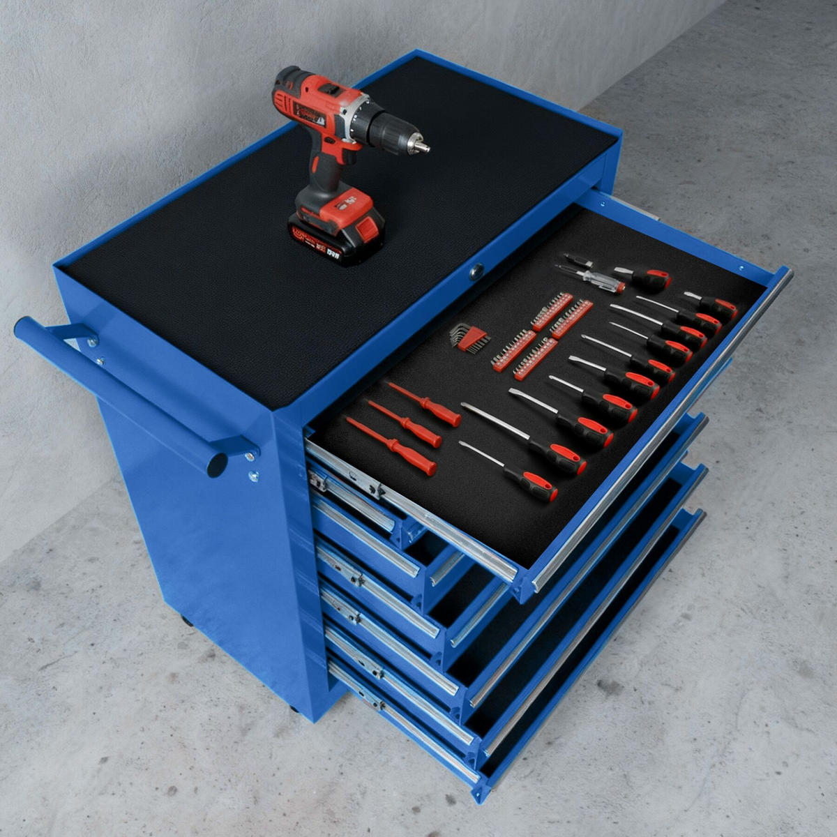 WERKZEUGWAGEN ,Rollen Ø 100 mm,blau - Blau, Metall (33/79/69cm) - tectake